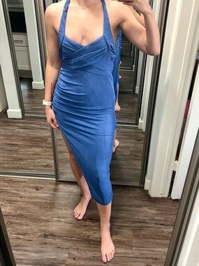Selfie Leslie Blue One-Shoulder Midi Dress with Side Slit